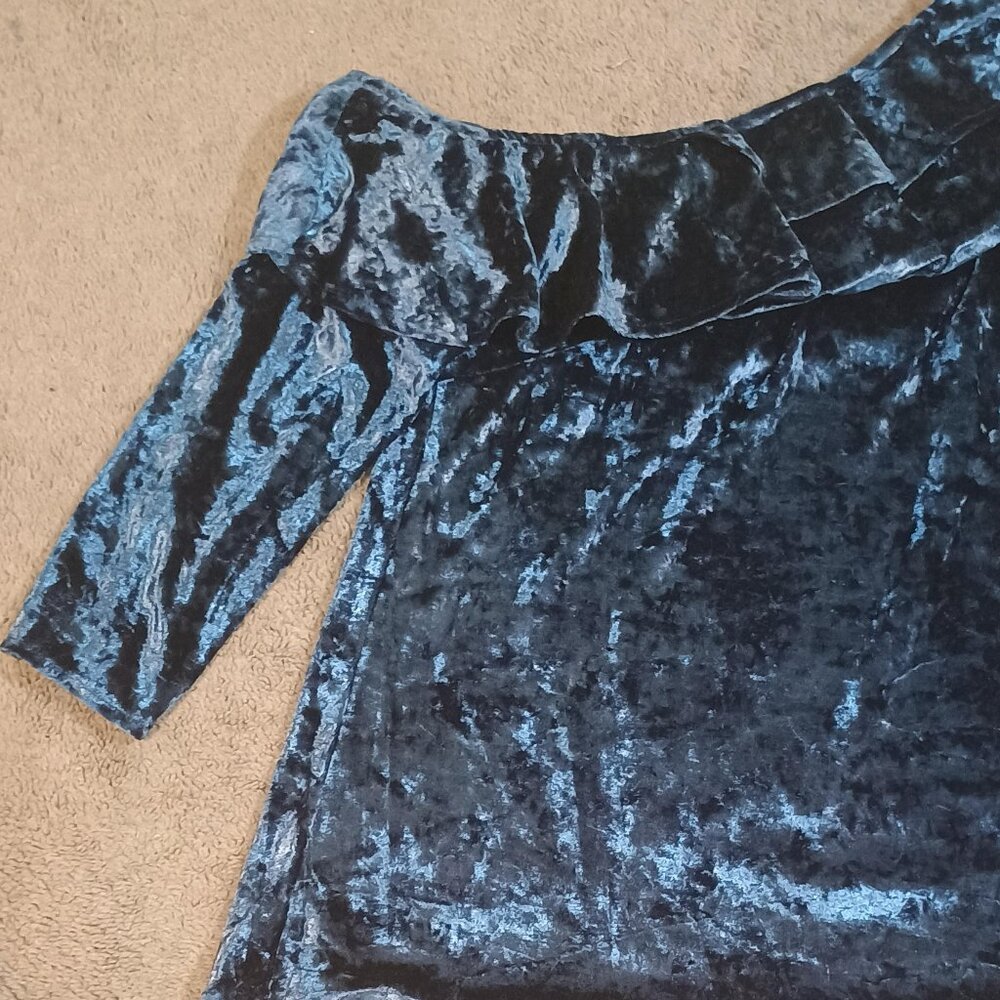 Anthropologie Entro/Ruffle Blouse/Womens Small/Royal Blue/Velvet Whimsigoth - Picture 7 of 11